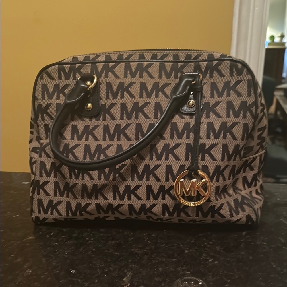 Michael Kors Brown and Black Satchel with Signature Monogram